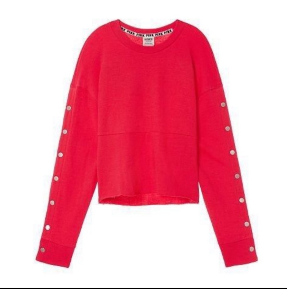 Pink Victoria's secret red crop sweatshirt sweater snap Buttons sleeves large